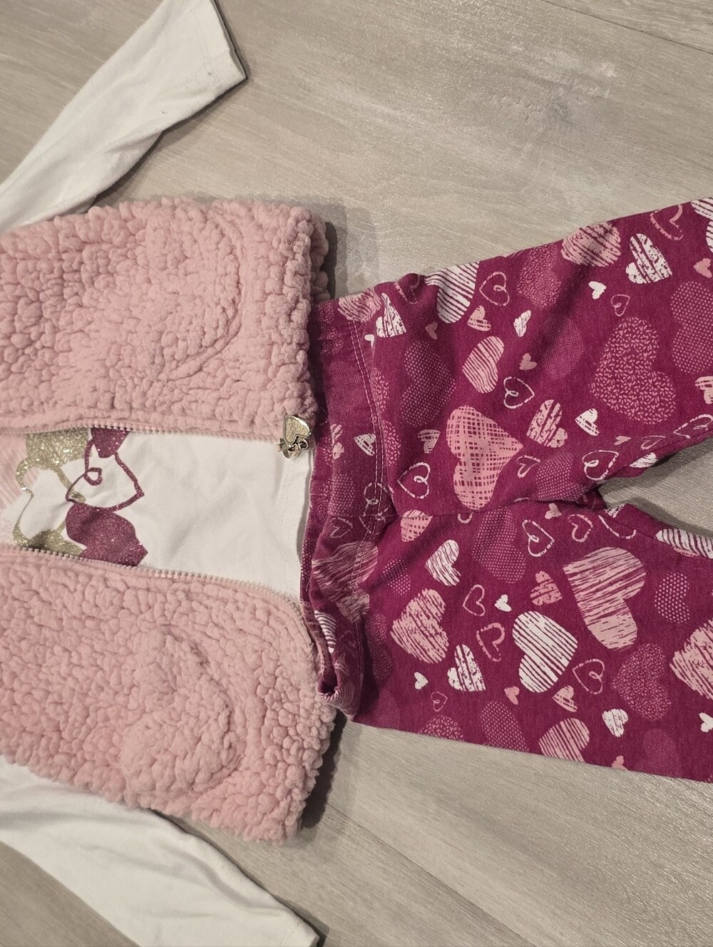 Pink Heart-Print Girls 18 Month Set - Cozy Sherpa Jacket